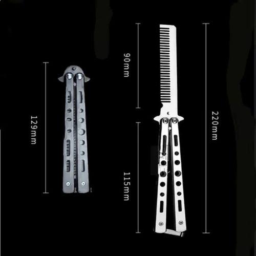 Gri Katlanabilir Paslanmaz Çelik Kelebek Bıçak Tasarımlı Tarak