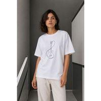 Minimal Gitar Baskılı Tişört T-Shirt Yazlık Kısa Kol Bisiklet Yaka T-Shirt  - Beyaz