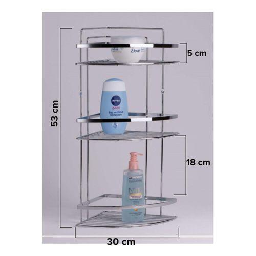 Lamalı Krom Raf 3 Katlı Banyo Düzenleyici Şampuanlık