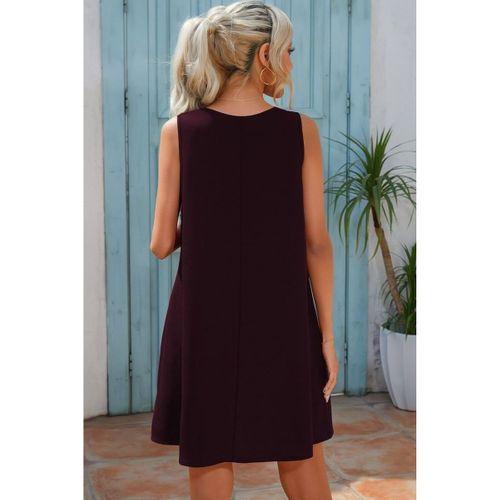 Kadın Sıfır Kol şerit Detaylı V Yaka Viskon Elbise