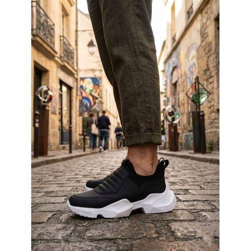 BA0402 Bağcıksız Rahat Yüksek Taban Siyah Erkek Spor Yarım Bilek Bot