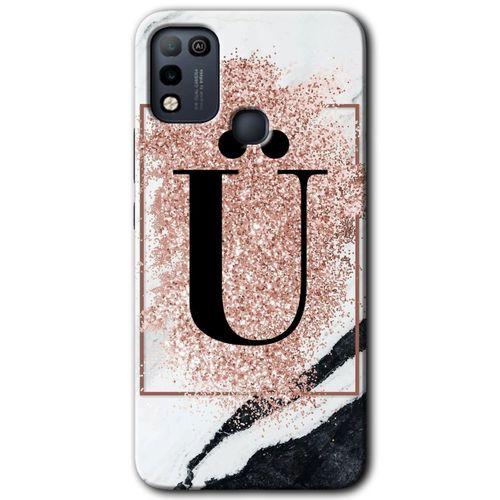 İnfinix Hot 10 Play Kılıf HD Desen Baskılı Arka Kapak - Pembe Mermer Desenli Ü Harfi