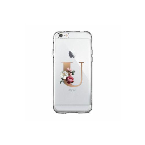 iPhone 6 / 6s Şeffaf Kılıf Gold Renkli Çiçekli U Harfli Desenli