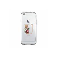 iPhone 6 / 6s Şeffaf Kılıf Gold Renkli Çiçekli U Harfli Desenli