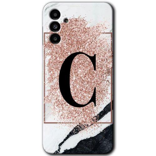 Samsung Galaxy M23 Kılıf Baskılı Kapak - Pembe Mermer Desenli C Harfi +Tam Kaplayan Mat Seramik