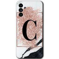 Samsung Galaxy M23 Kılıf Baskılı Kapak - Pembe Mermer Desenli C Harfi +Tam Kaplayan Mat Seramik