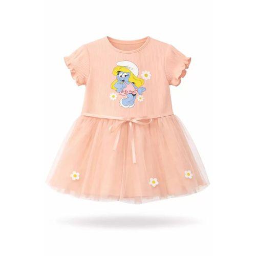 2-3-4 Yaş Şirinler Baskılı Tütü Elbise