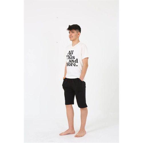 Erkek Genç Garson Boy Kısa Kol Ekru Penye Şortlu Pijama Takımı