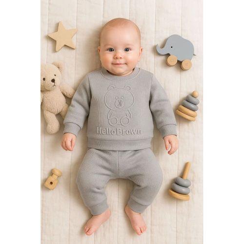 Bear Gofre Kabartmalı 2'li Erkek Bebek Takımı