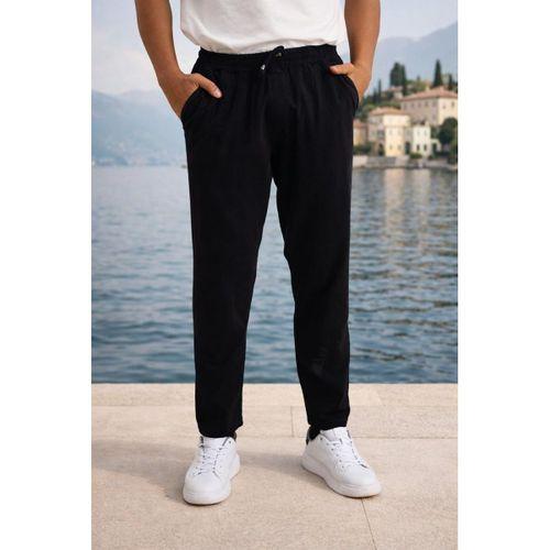 Meridian Kumaş Relaxed Fit %100 Pamuklu Jogger Erkek Yazlık Eşofman Altı Pantolon - Siyah