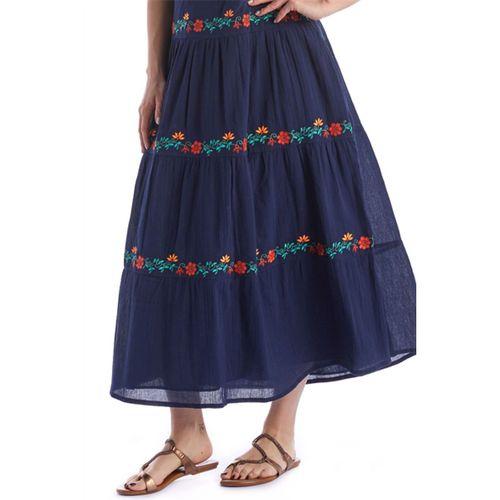 Kısa Kol Şile Bezi Lacivert V Yaka Nakışlı Uzun Yazlık Elbise