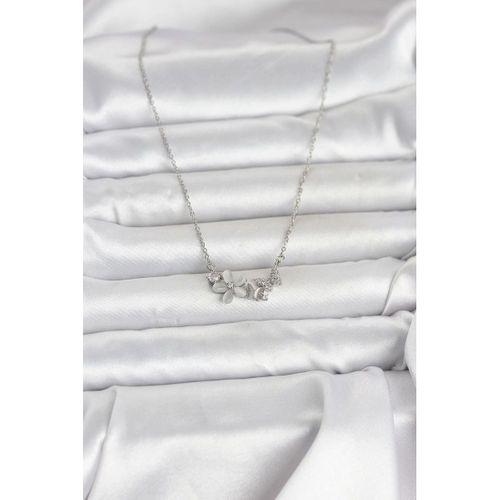 316L Çelik Zincir Gümüş Renk Çiçek ve Kelebek Model Kadın Kolye