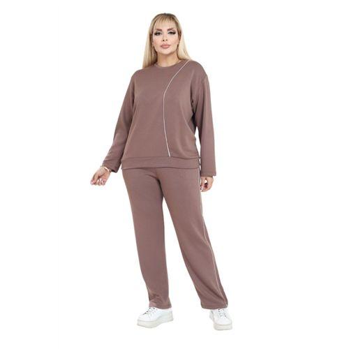 Melsay Butik Büyük Beden Vizon Krem Çizgi Detay Modal Kadın Eşofman Takımı