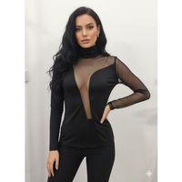 Kadın Uzun Kollu Balıkçı Yaka önü Asimetrik Transparan Detay Bluz