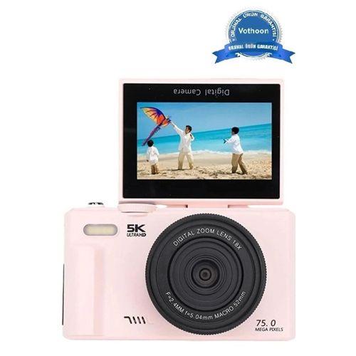 5k 75mp Hd Dijital Kamera 18x Dijital Zoom, Flaşlı,3.0 İnç Ekranlı Vlog Ve Fotoğraf Makinesi