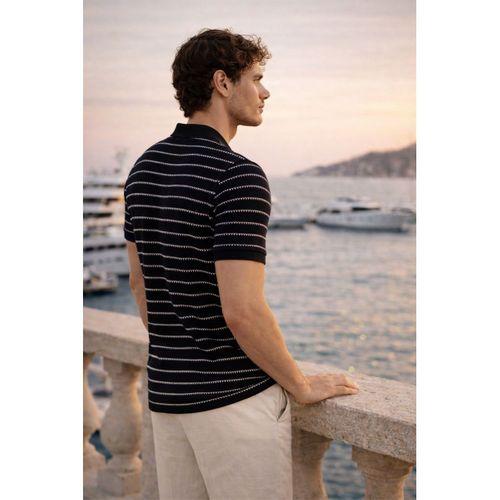 Nordic Desenli Örme Kumaş Viskon Erkek T-Shirt - Siyah