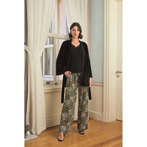 Çiçek Yaprak Ve Etnik Desenli Dantelli 3'lü Pijama Takımı