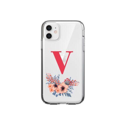 Pembe Çiçekli V Harfli iPhone 11 Şeffaf Kılıf