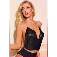 Kristal Siyah Taşlı Parlak Crop & Bluz Kolsuz Kayık Yaka Parti Plaj Büstiyer