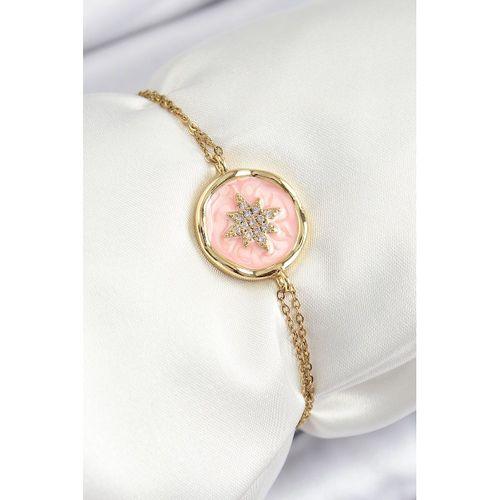 316L Çelik Zincir Pembe Mineli Sanatsal Portre Kuzey Yıldızı Model Gold Renk Kadın Bileklik