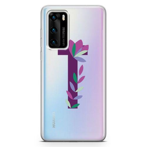 Huawei P40 Kılıf T Harfi Çiçekli Arka Kapak Koruma Desenli Full Koruyucu