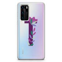 Huawei P40 Kılıf T Harfi Çiçekli Arka Kapak Koruma Desenli Full Koruyucu