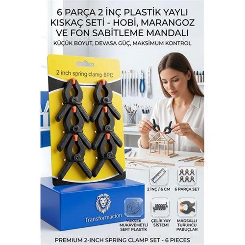 6 Parça 2 İnç Plastik Yaylı Kıskaç Seti - Hobi, Marangoz ve Fon Sabitleme Mandalı  723186