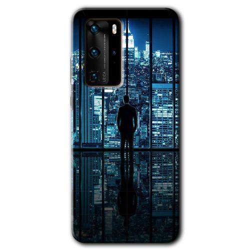 MRCİLETİSİM Huawei P40 Pro Kılıf HD Desen Baskılı Arka Kapak + Temperli Cam - Şehir Manzarası
