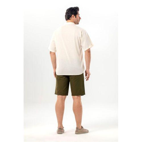 Kısa Kol Şile Bezi Tek Cepli Hakim Yaka Erkek Yazlık Tshirt Krem 3002