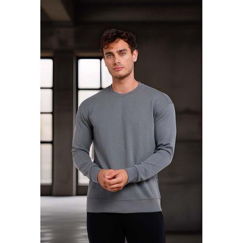 Wenders Relax Fit Basic Fırçalı Interlok Bisiklet Yaka Erkek Sweatshirt - Füme