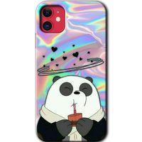 MRCİLETİSİM iPhone 11 Kılıf Baskılı Kapak - Milkshake Panda + 5D Tam Kaplayan Cam