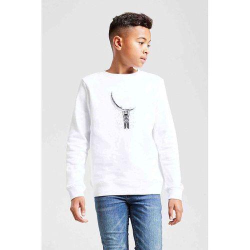 Astronot Aya Asılı Astronot Baskılı Unisex Çocuk Beyaz Sweatshirt