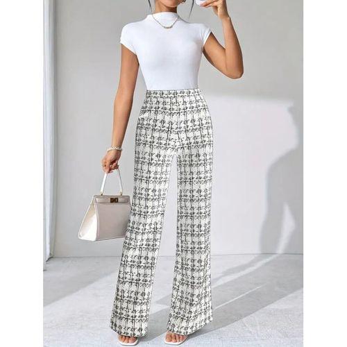 Kadın Yüksek Bel Paçaya Doğru Geniş Dokuma Pantolon