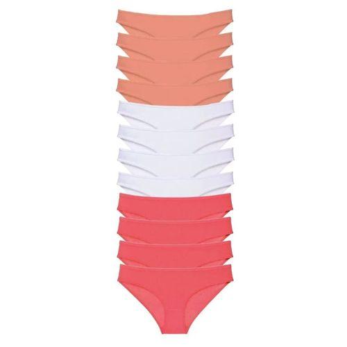 12 Adet Süper Eko Set Likralı Kadın Slip Külot Pudra Beyaz Fuşya