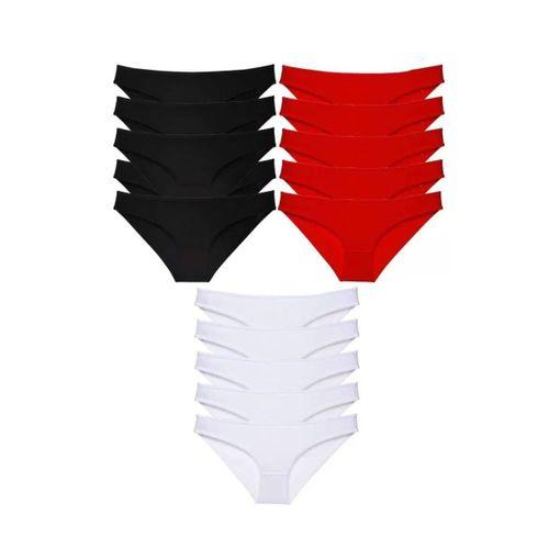 15 Adet Süper Eko Set Likralı Kadın Slip Külot Siyah Kırmızı Beyaz
