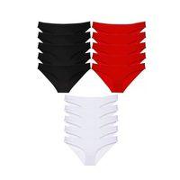 15 Adet Süper Eko Set Likralı Kadın Slip Külot Siyah Kırmızı Beyaz