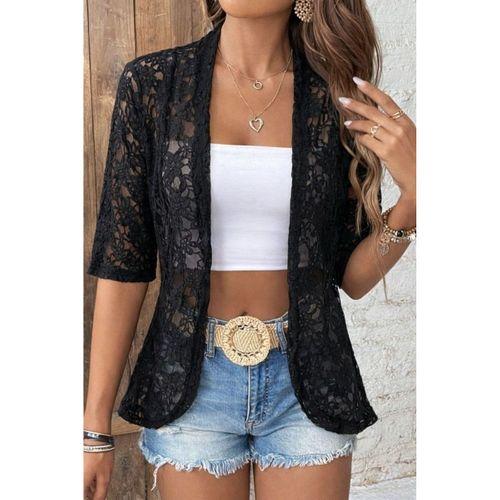 Kadın Kısa Kollu önü Açık Dantelli Ceket