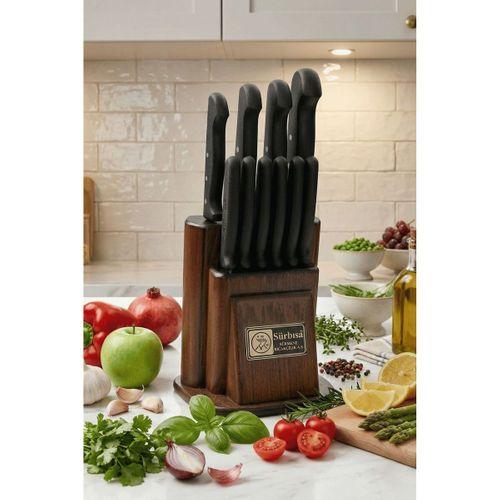 Sürmene Mutfak Bıçak Seti Doğal Ahşap 11 Parça Standlı Çeyiz Günlük Keskin Bıçak Seti Sürbisa 61500