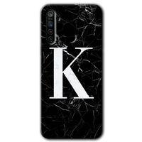 Realme 5i Kılıf HD Desen Baskılı Arka Kapak - Siyah Mermer Desenli K Harfi + Kırılmaz Cam