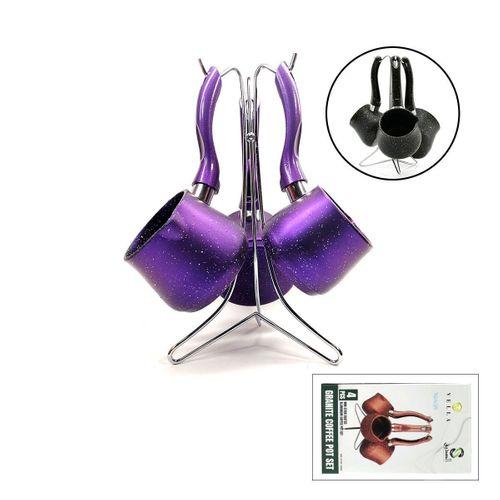 Granit Çelik Cezve Seti 4'lü (230/280/380 ml) Metal Standlı