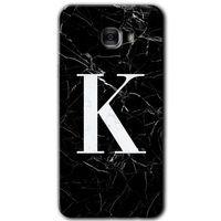 MRCİLETİSİM Samsung Galaxy C7 Pro Kılıf HD Desen Baskı Arka Kapak + Temperli Cam - Siyah Mermer Desenli K Harfi