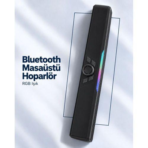 Monitör Altı Kullanıma Uygun Şarj Edilebilir Bluetooth Soundbar Hoparlör Siyah