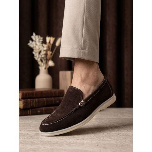 BA0252 %100 İçi Dışı Hakiki Deri Erkek Kahverengi Süet Casual Loafer Termo Taban Ayakkabı