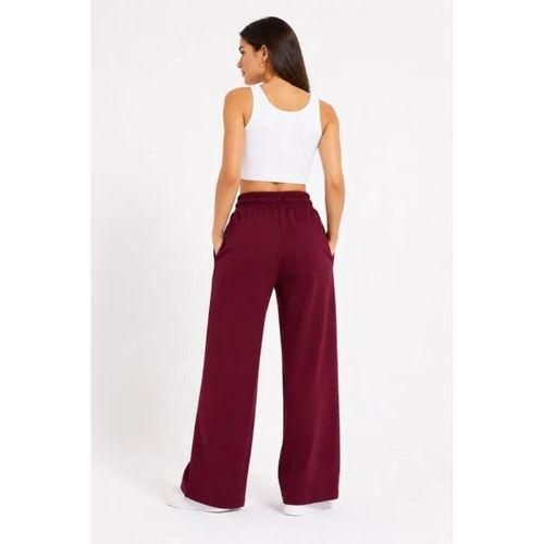 Osy Modal Yumuşak Dokulu Nakışlı Cepli Oversize Bol Paça Eşofman Altı - Bordo