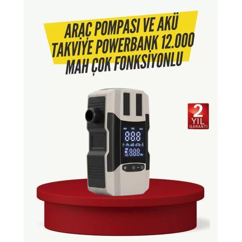 Araç Lastik Şişirme Pompası Ve Akü Takviye Powerbank Bir Arada