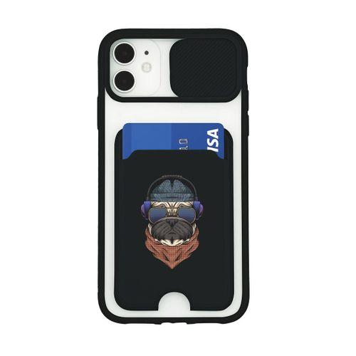 iPhone 11 Uyumlu Pug Desenli Kamera Korumalı ve Kartlıklı Telefon Kılıfı