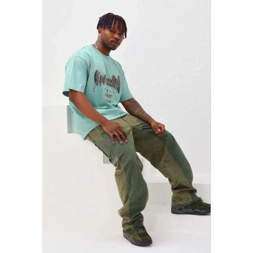 Erkek Baskılı T-Shirt Kısa Kol Bisiklet Yaka Regular Fit Rahat Kalıp Günlük Tişört - Mint Yeşili