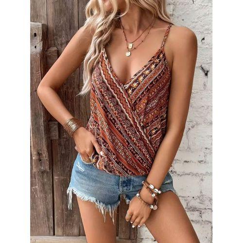Kadın Ip Askılı V Yakalı Desenli Süprem Bluz