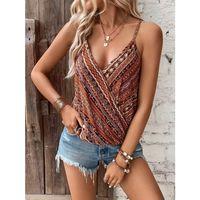 Kadın Ip Askılı V Yakalı Desenli Süprem Bluz