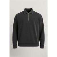 Scuba Modal Kumaş Relaxed Fit Yarım Fermuarlı Polo Yaka Erkek Sweatshirt - Siyah